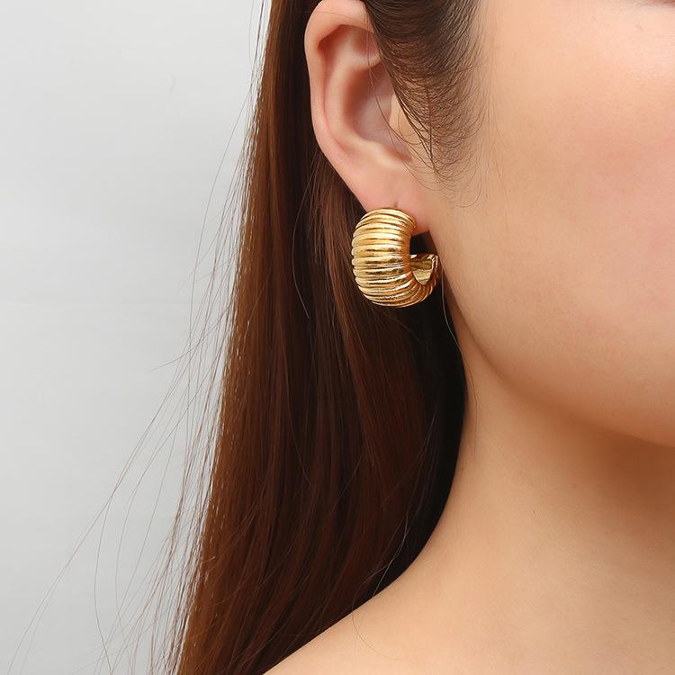 18k Gold Retro Geometric Stainless Steel Earrings for Women