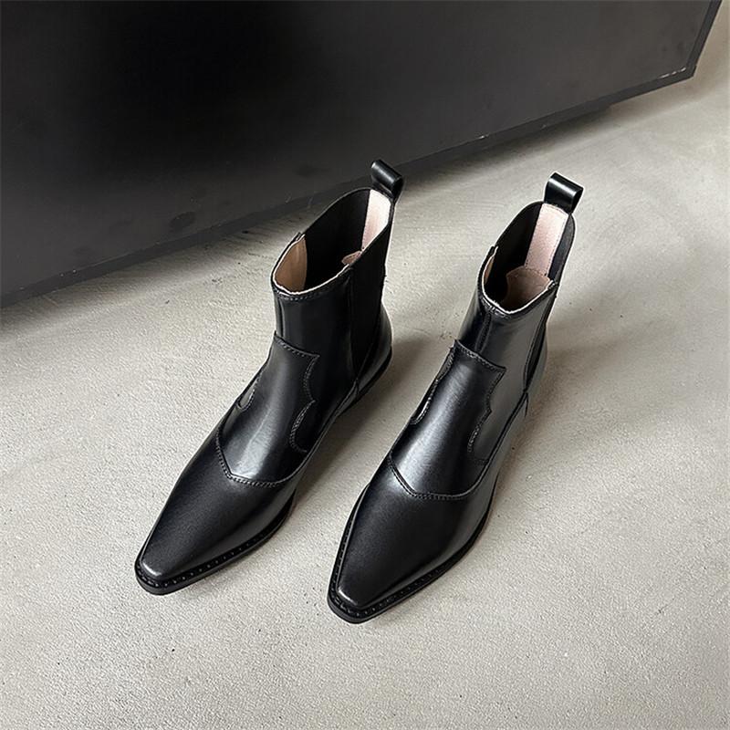 Fashion NEW Autumn Winter Split Leather Women Boot Fashion Short Boots Square Toe Chunky Shoes for Women Zapatos De Mujer Large Size