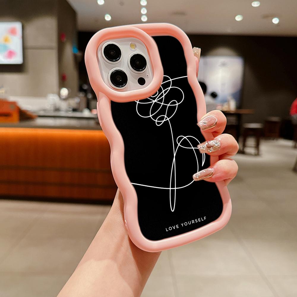 Custodia morbida per telefono Macaron Big Wave per iPhone 11 12 13 14 15 Samsung A14 A15 A23 A24 A25 A54 A55 Xiaomi Redmi Note 13 Cover A18 Love Yourself Flower art