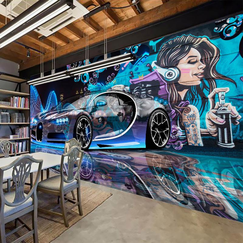 Modern Creative Street Graffiti Sports Car Photo Wallpaper Restaurant Clubs Ktv Bar 3d Wall Mural Wall Paper