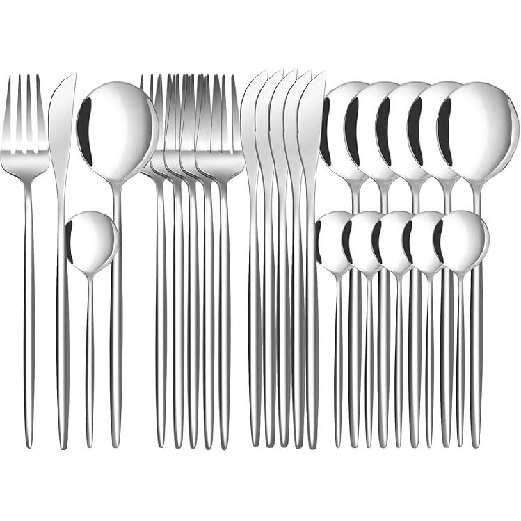 Gold Black Silverware Set, 24 pcs Gold Flatware Set for 6, Black and Gold Flatware, Stainless Steel Silverware Set,Kitchen Cutlery Sets, Include