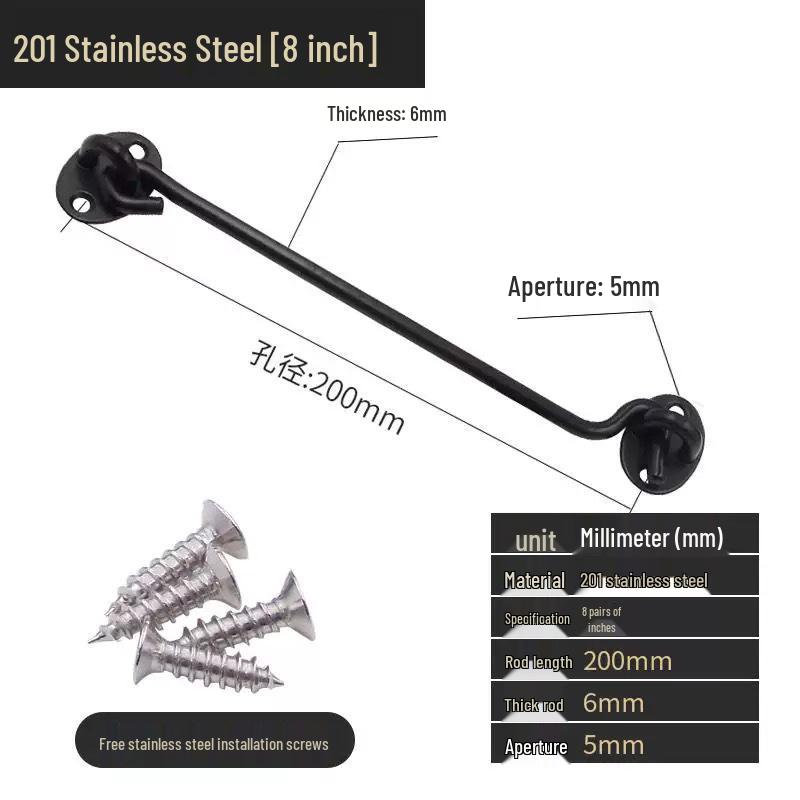 Black Stainless Steel Wind Stay Hook for Windows and Doors