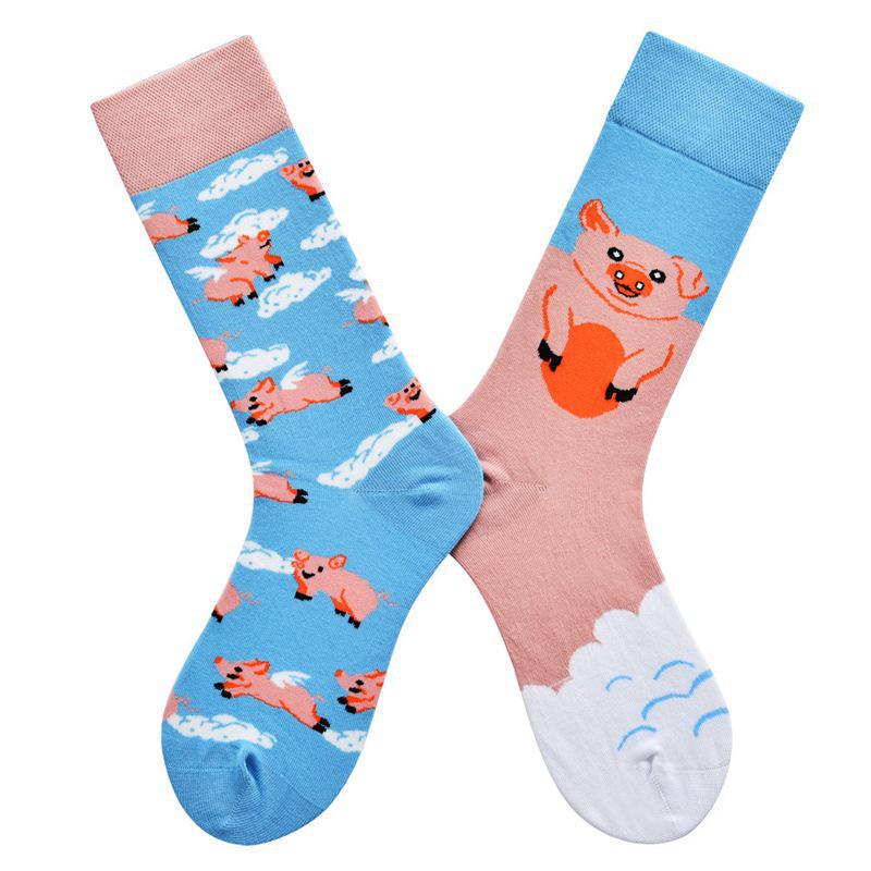 Asymmetrische Baumwollsocken mit Cartoon-Ente – trendiger Streetstyle für Damen, mittlere und hohe Röhre, ohne Knochendesign