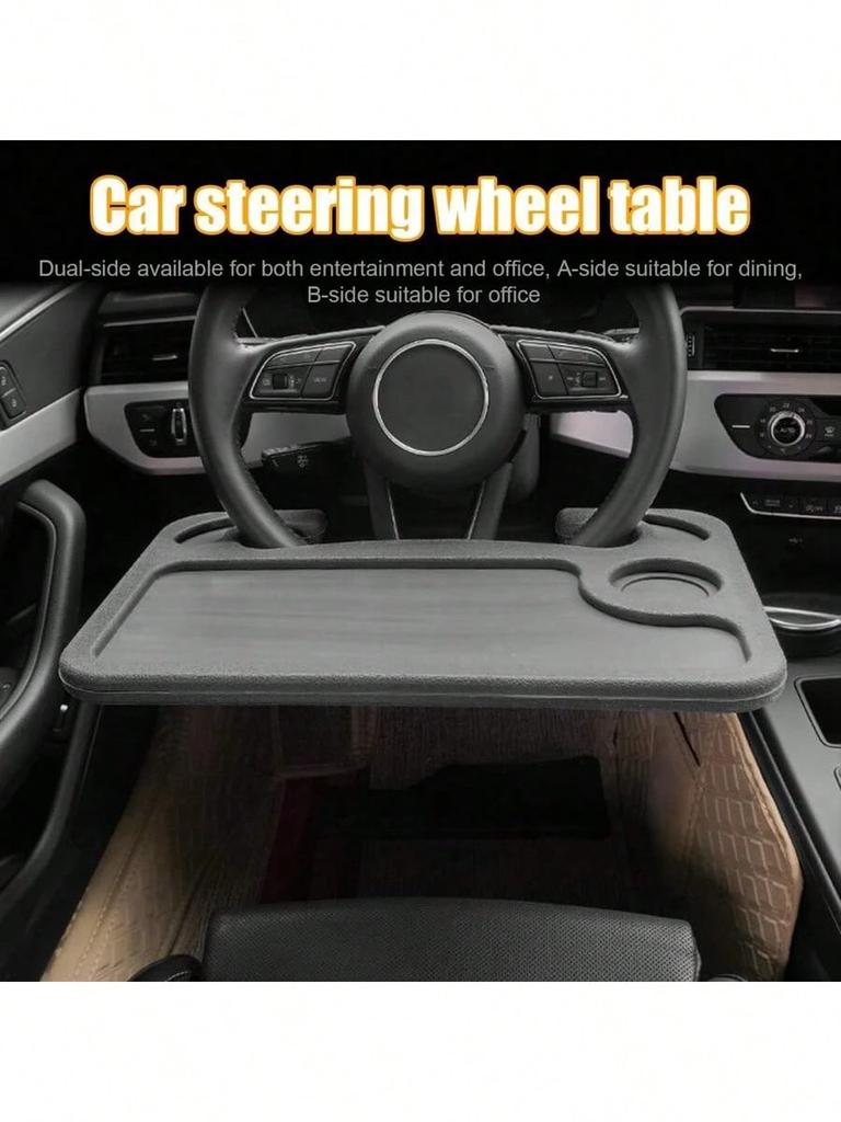 1PC Car Steering Wheel Table, Double-Sided Tray for Laptop, Tablet, Food & Drinks, Portable Easy Clean Car Dining Travel Desk
