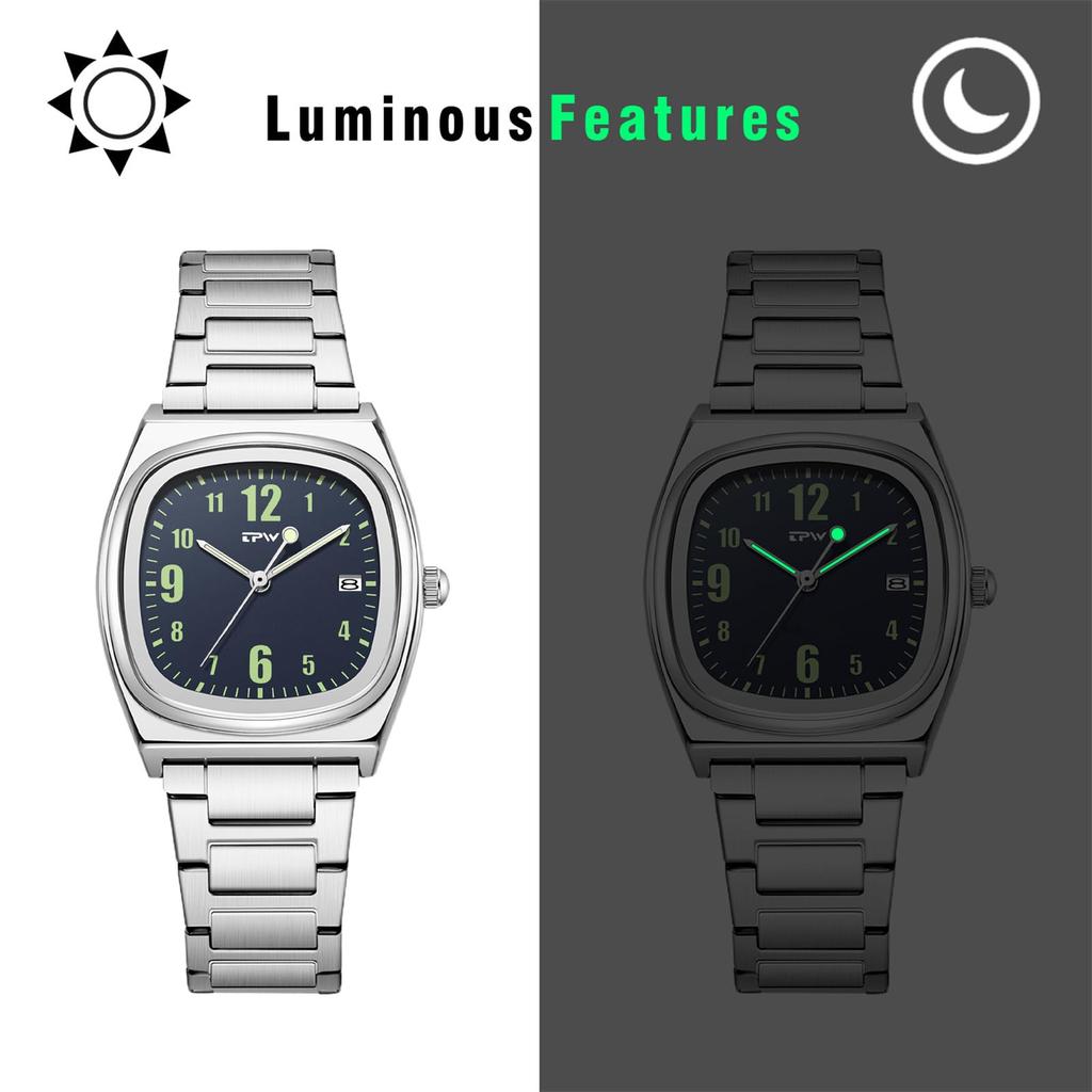 Square Watch Women Calendar Luminous Analog Display Cute Fashion Stainless Steel Band Waterproof Quartz Wristwatch Fashion Accessory - Birthday
