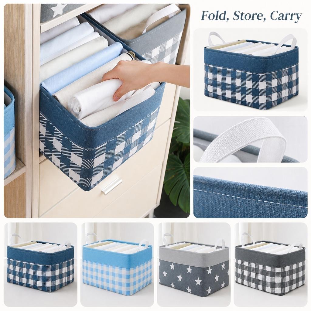 Foldable Fabric Storage Basket Medium Size 35x25x20cm with Handles for Organizing Household Items Durable and Lightweight Design