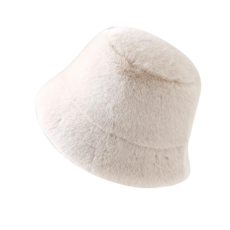 Winter Plush Hat Women's Thickened Warm Fashion Ear Protection Bucket Hat Imitation Mink Fur Windproof and Coldproof Basin Hat