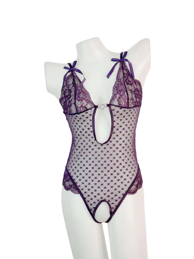 Lace Crotchless Bodysuit - French Flirty See-through Lingerie