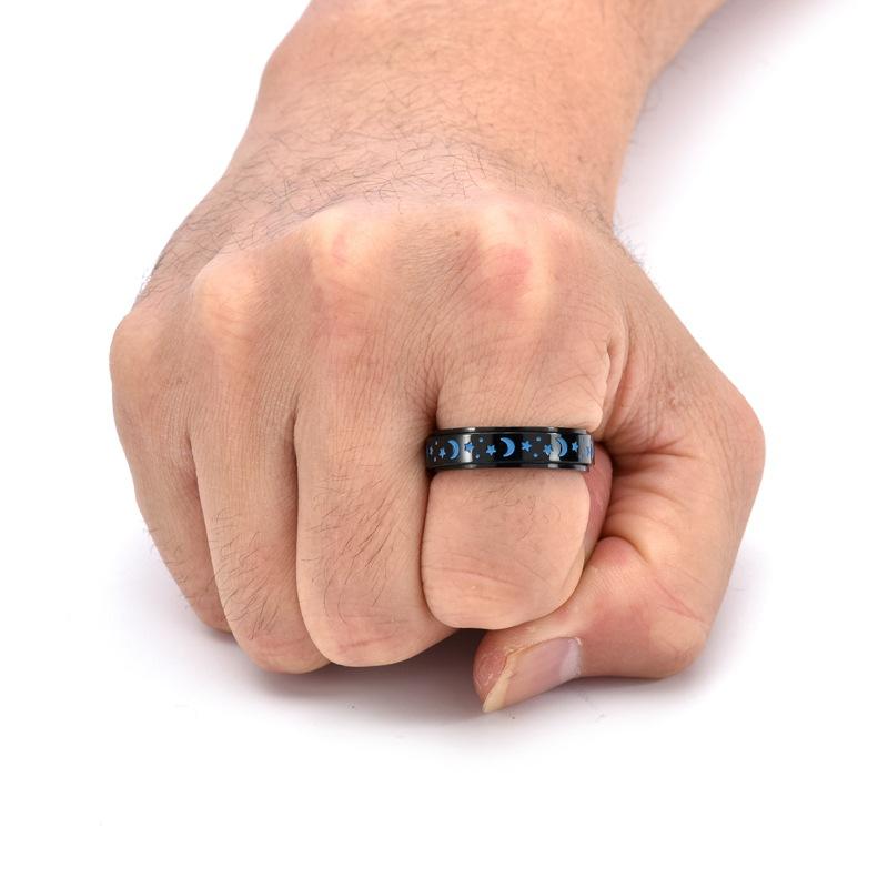 SCIONE New Star Moon Luminous Rotatable Ring Stainless Steel Women's Fragrance Ring Jewelry