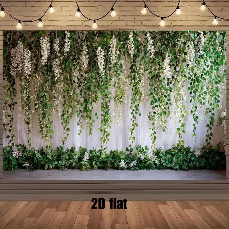 2D Floral Wisteria Wall Backdrop with Green Leaves Party Photography Background Cloth