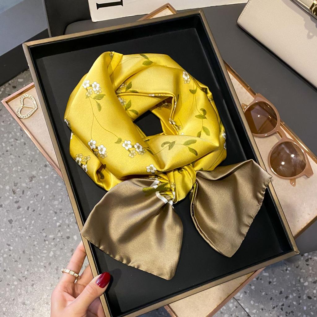 Luxury Women Elegant Boho-Chic Print Scarf Headband Neckerchief Foulard Female Hair Scarfs Neck Tie Skinny Scarves Soft Satin