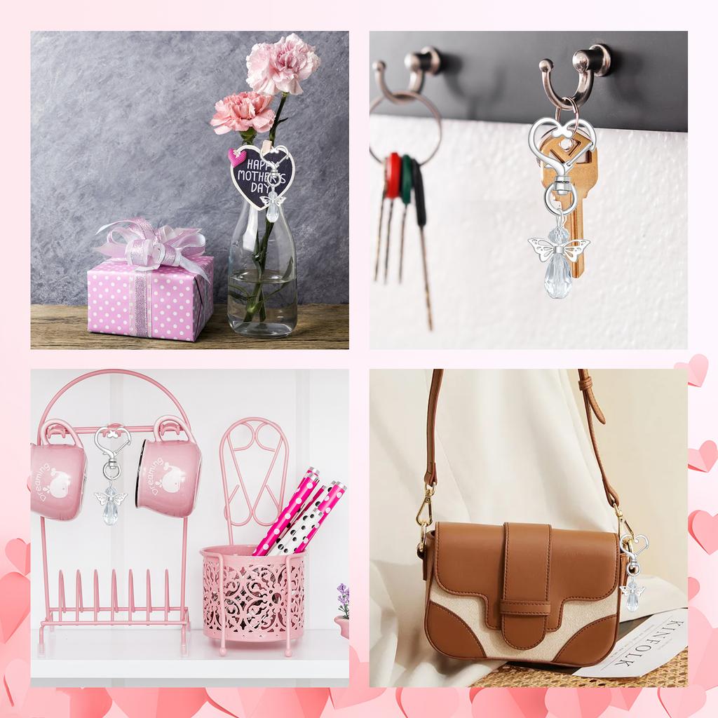 30 Set Guardian Angel Pendant With Angel Keychains Organza Bags Kraft Paper Labels For Shower Party