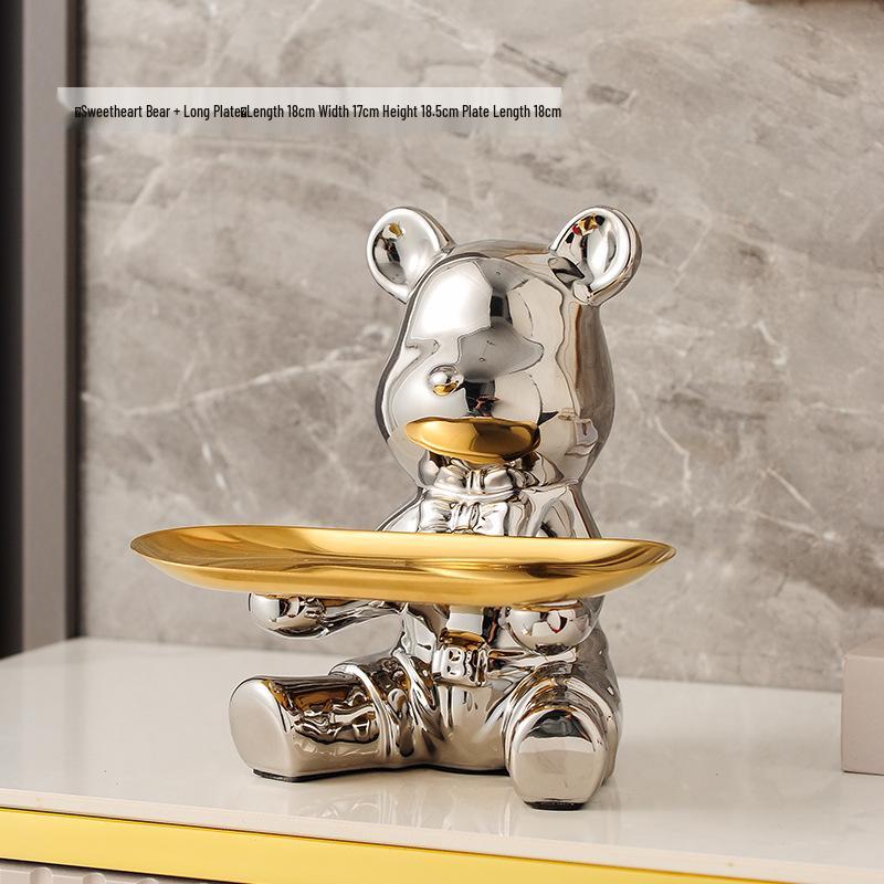 Elegant Ceramic Bear Storage Tray & Piggy Bank - Hallway Shoe Cabinet & Living Room Decor