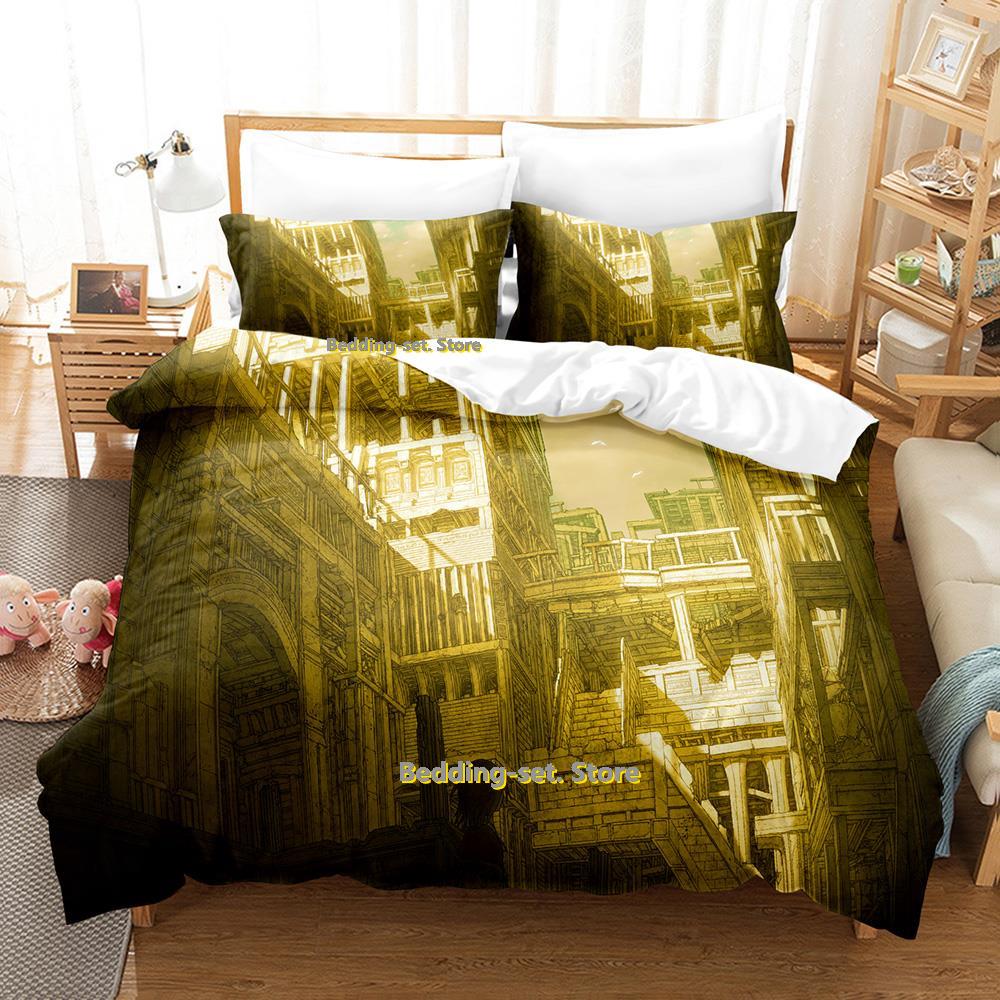 Zestaw pościeli Anime City Pojedynczy Bliźniak Pełny Queen King Size Zestaw do łóżka Sypialnia dla dorosłych Dzieci Zestawy poszewek na kołdrę Druk 3D Prześcieradło Anime