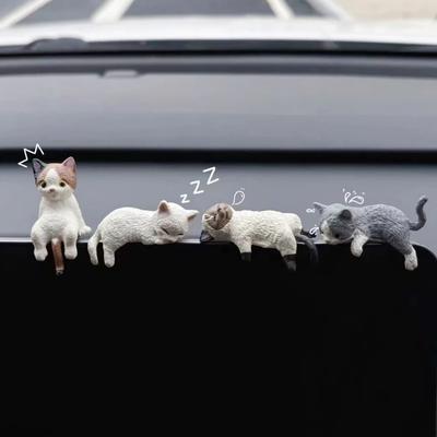 Cute Sleeping Cats Car Center Console Ornaments Navigator Screen Rearview Sleeping Kitten Ornaments Decoration Car Accessories