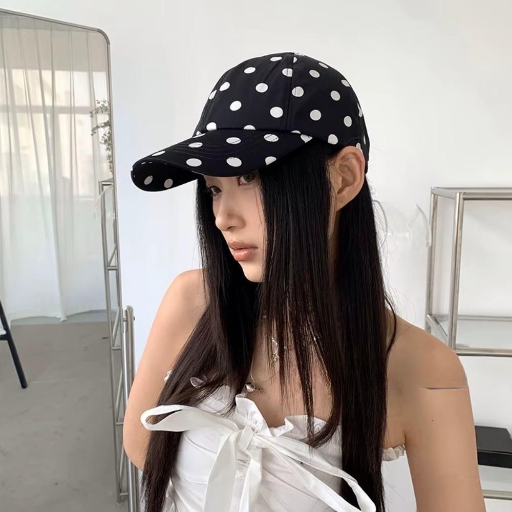 Soft Brim Polka Dot Baseball Cap Polyester Sun Hat Japanese Peaked Hat  Women
