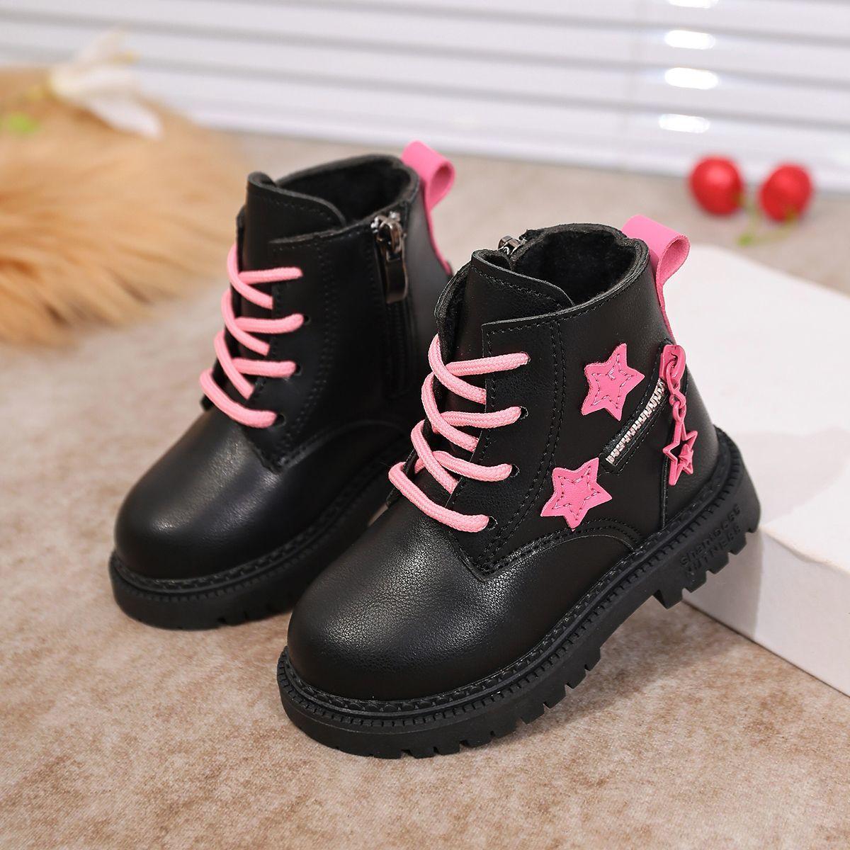 

Girls Fashion Princess Fleece Ankle Boots, Winter Children s Sweet Anti-slip Leather Boots 30