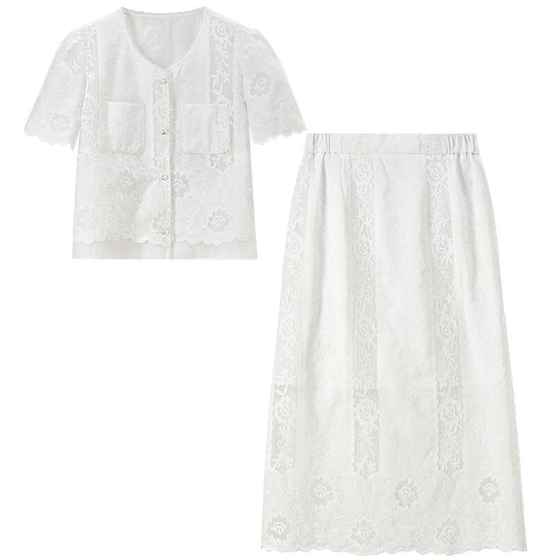 French Romantic Hollow Floral Two-Piece Skirt Set