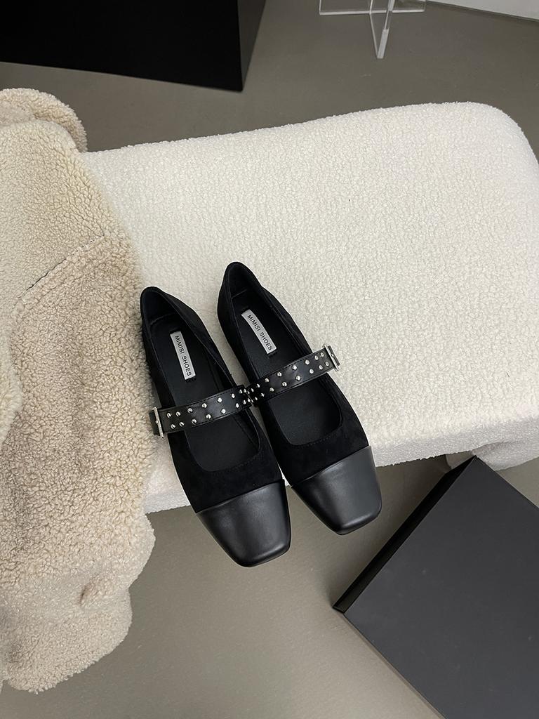 fashion Round Toe Women Loafers Mary Janes 2024 New Arrivals Fashion Flats Black Brown Beige Rivet Design Casual Daily Shoes Woman 35-39