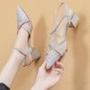 Rhinestones Pointed Toe Ladies Shoes Mesh With Medium Heels Women's Closed Sandals Comfortable and Elegant Summer Sale 2025 Shoe