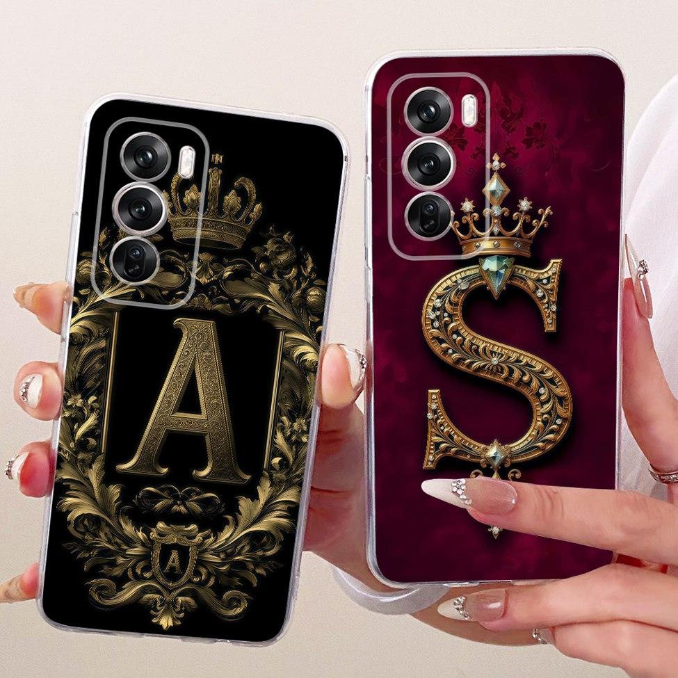 Clear For Oppo Reno 12 Pro 5G Case Luxury Crown A-Z Letters 2D Flat Pattern Soft Phone Case For Oppo Reno 12Pro 5G CPH2629 Cover