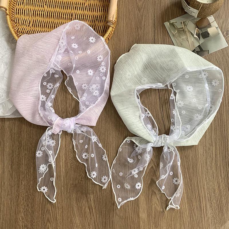 Headscarf female idyllic spring and summer new lace splicing small flower triangle scarf scarf female scarf flower headband hair accessories