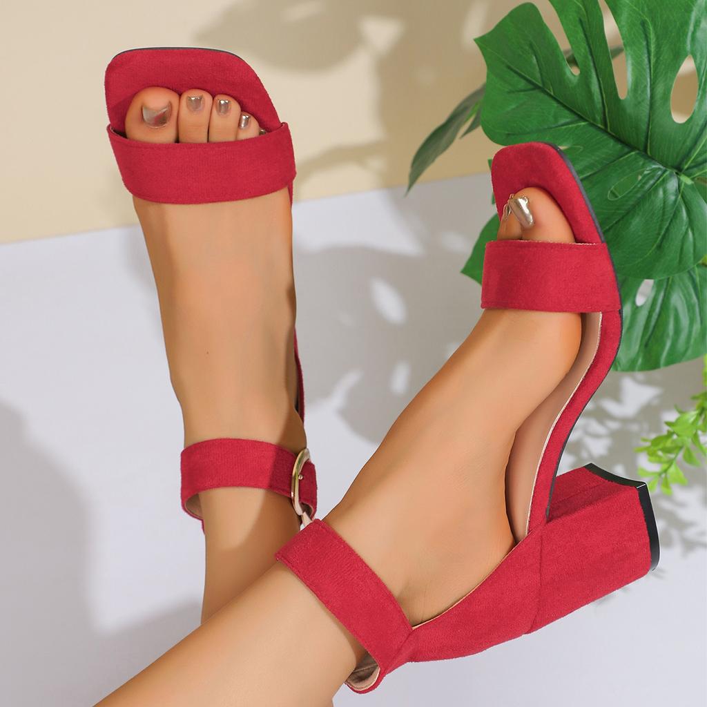 Fashion Women Sandals New Summer Fashion Sandals Medium High Heels Outdoor Elegant Wedding Shoes Bridal Plus Size Buckle Strap Sandals