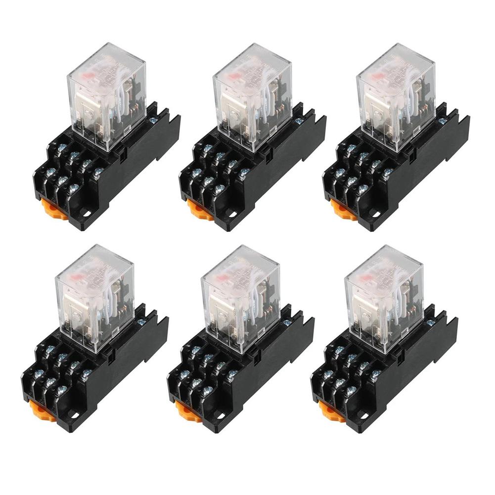 AC 110V/120V Coil 4PDT Relay Pack 6pcs with Socket 35mm DIN Rail Mount for Automation Control and Power Switching 14 Pin