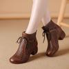 Spring and Summer Hollow Thick Heel Retro Martin Boots High Heel Round Head Soft Leather Hole Cool Boots Women
