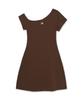 Emelbi Women'S Basic Off-Shoulder Shirred Ribbed Dress Bos (Neon Brown)