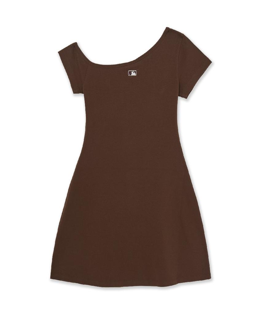 Emelbi Women'S Basic Off-Shoulder Shirred Ribbed Dress Bos (Neon Brown)