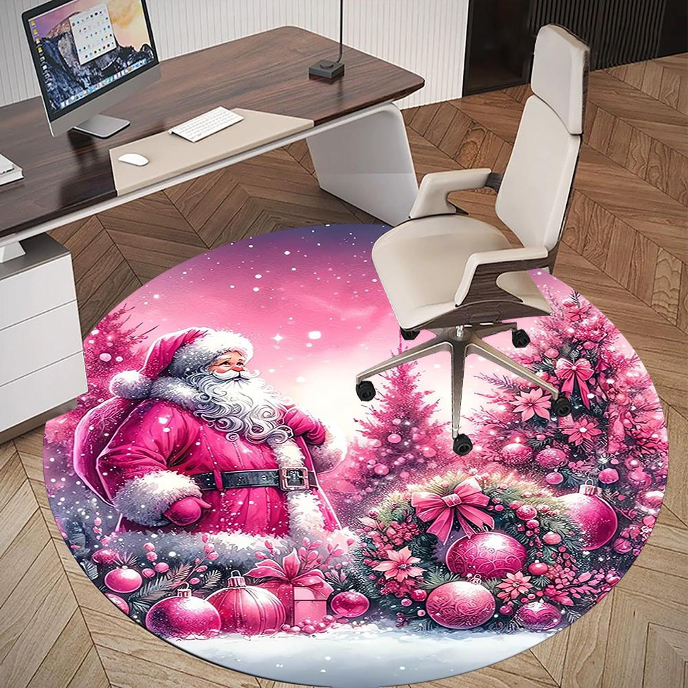 1pc Santa Claus, Pink Christmas Round Chair mat Area Rug - Non-Slip, Floor Mat for Office, Bedroom, home decor Christmas Gift-1002360