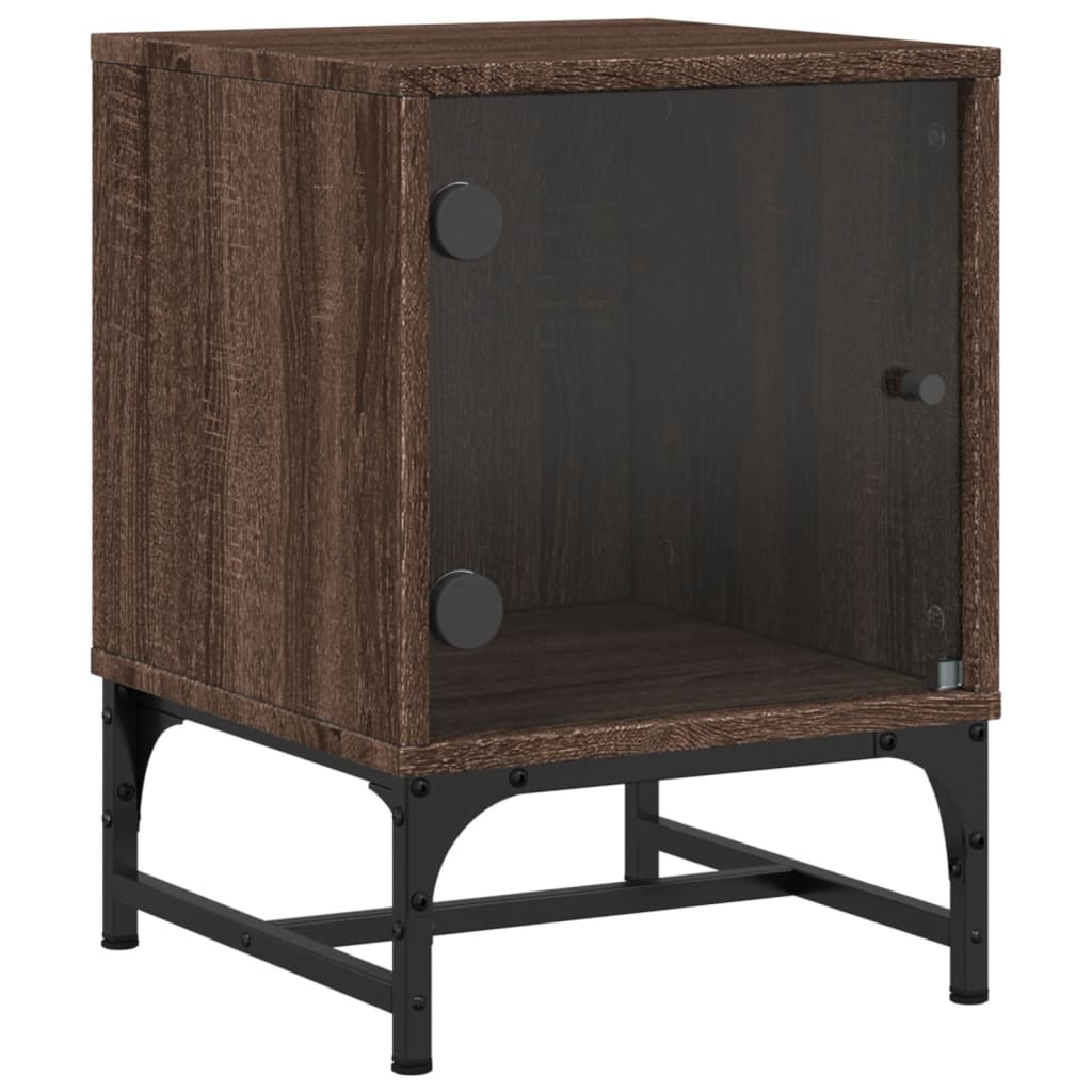 Nightstands with Glass Doors 2 Pcs Brown Oak Effect 35 X 37 X 50 Cm