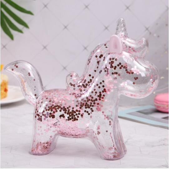 Creative unicorn piggy bank   coin   transparent with sequins souvenir children birthday gift kids WF923