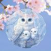2D Mandala Wind Chime with Owl Family Pattern Metal Windmill Dynamic Sculpture for Garden Courtyard Hanging Decor Durable Outdoor