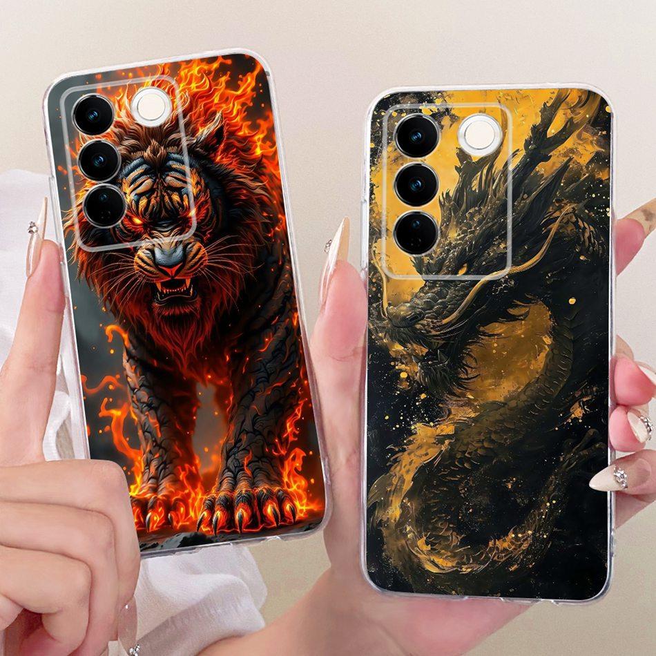For Vivo V27 V27Pro Cool Dragon Tiger Pattern Phone Case For Vivo V 27 V27 Pro V2230 V2231 Soft Silicone TPU Cases