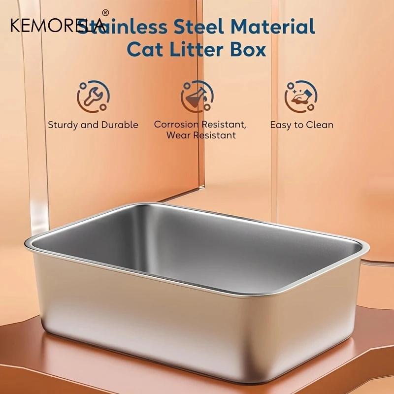 Large Stainless Steel Cat litter box Open Cat Toilet Durable Comfortable And Easy To Clean With A Litter Scoop And Litter Mat