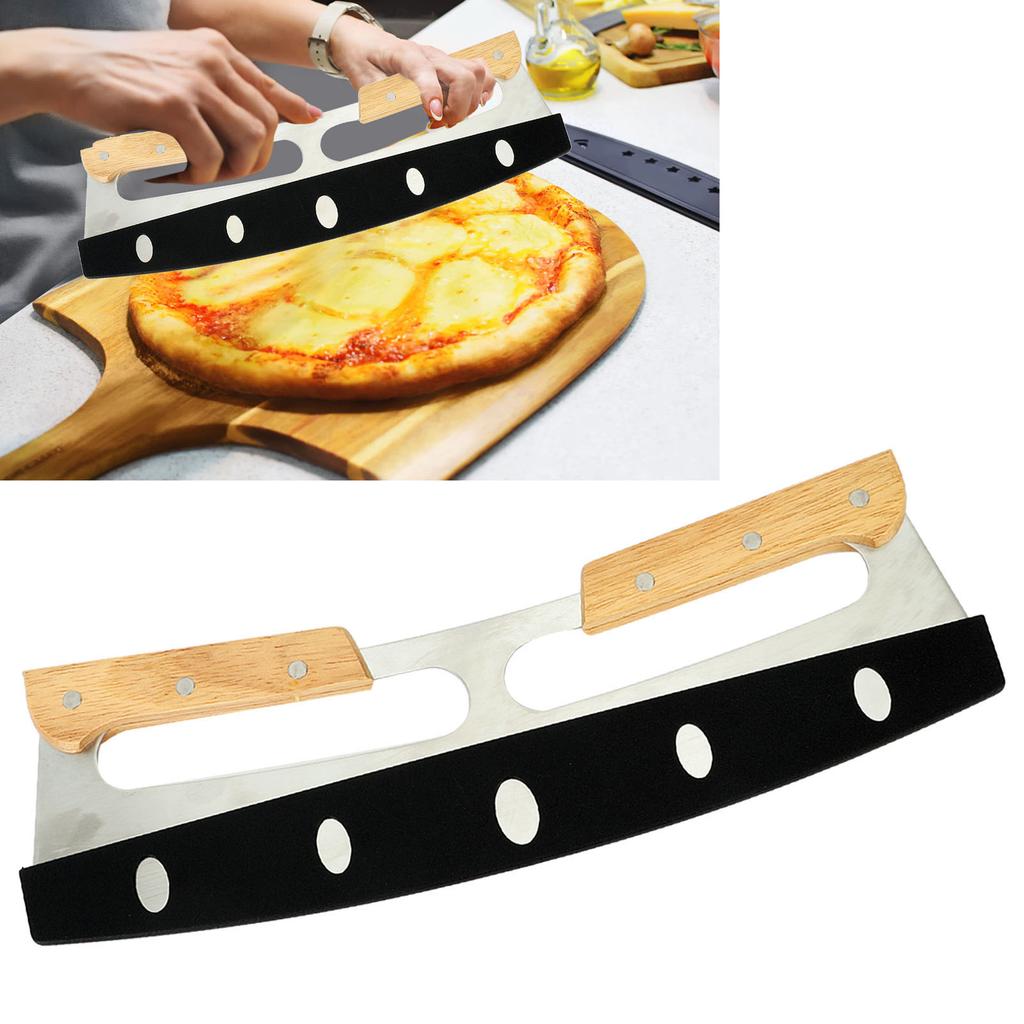 Profesionální kráječ na pizzu z kalené nerezové oceli potravinářské kvality, ruční nůž na pizzu s ochranným krytem