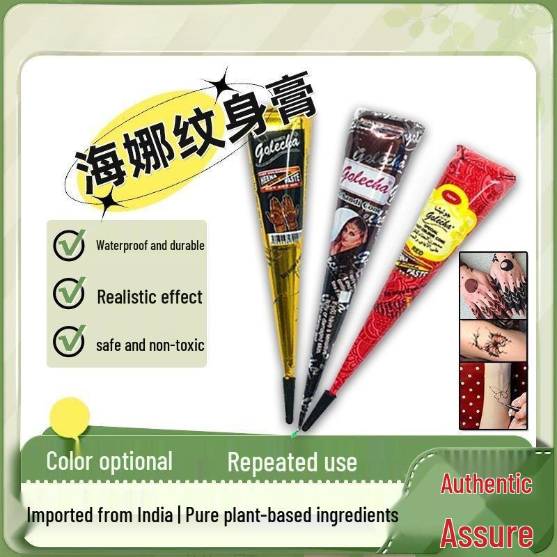 GOLECHA Semi-Permanent Waterproof Henna Tattoo Paste for Freckles and Stencils - Indian Hand-Painted Style