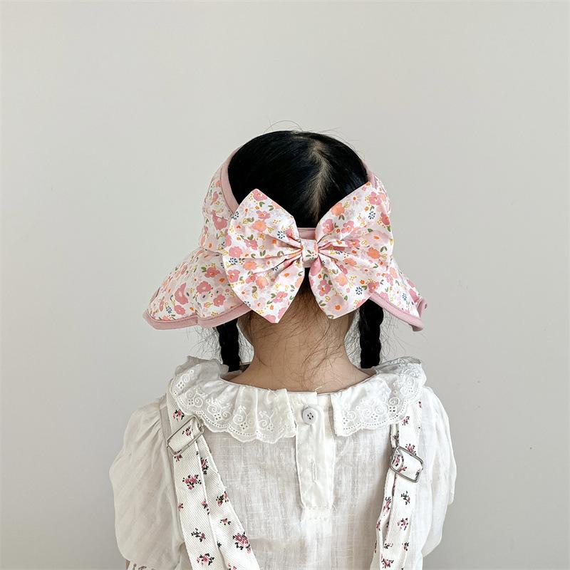 Girls Floral Empty Top Sun Hat, Wide Brim Breathable Summer Anti-UV Straw Beach Caps for Kids 2-7 Years Old