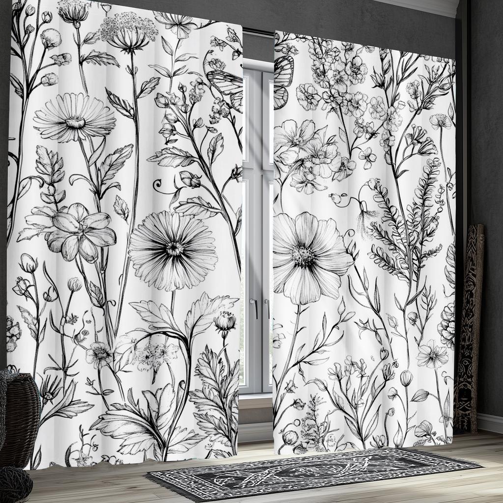 Vintage Botanical Print Curtains Polyester Fabric Suitable Living Room Bedroom Decoration Curtain Machine Washable Ideal For