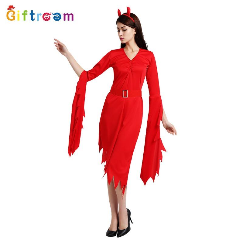 Carnival Holiday Party Long Sleeve Sexy Red Witch Witch Dress Up Suit Game Uniform Temptation