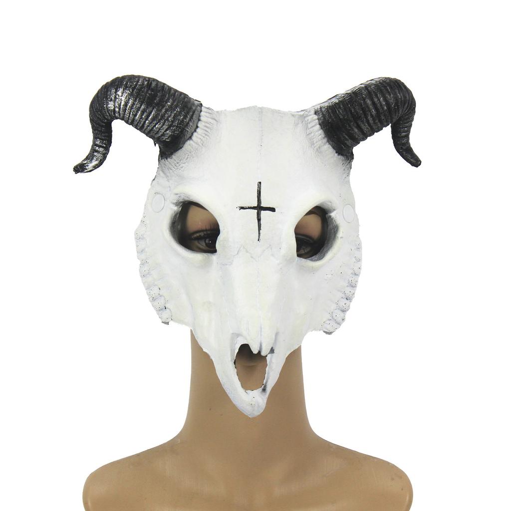 Dämonenmaske Halloween Maskerade Horror Schafsschädel Horn Kopfmaske Widderhorn Ziegenschädel Maske Halloween Party Cosplay Kostüm Dekor