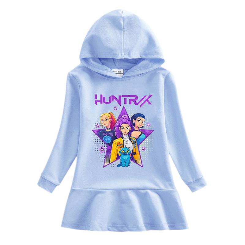 Frühling Herbst Kpop Hexenjagd Team Lotusblatt Rand Cartoon Regenbogen Mädchenkleid Baumwolle Langarm Hoodie Hundert Falten Prinzessinnenkleid