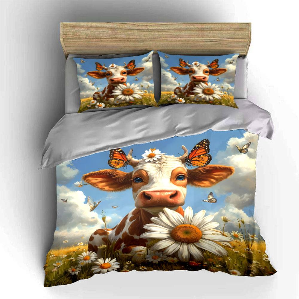 Cow's Whimsical Bloom. Bedding Sets Duvet Covers Pillowcases(1* Duvet Cover 2* Pillowcases Without Duvet Insert)