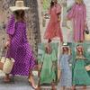 Geometric Puff Sleeve Maxi Dress Street Style European American Women Fashion