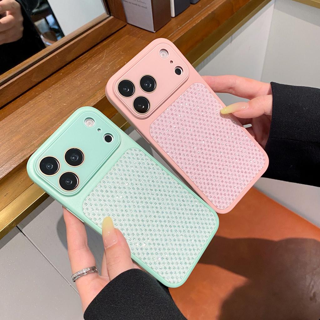 Luxury Grid Glitter Diamond Phone Case For iPhone 17 16 15 14 13 Pro Max Shiny Rhinestone Anti-fall Protection Shockproof Cover