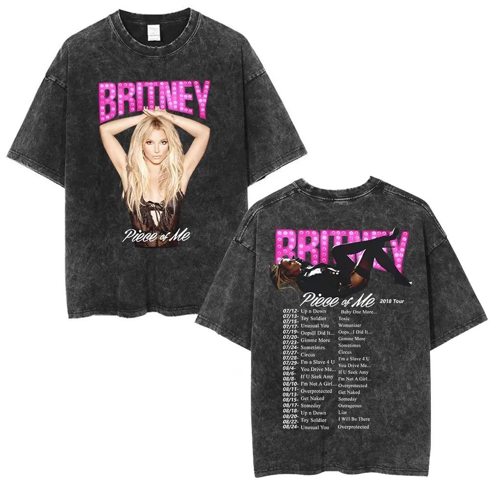 Britney Spears 2000 Tour Vintage Wash Oboustranné Oversized Tričko, Unisex Y2K Pop Fan Streetwear Tričko, 100% Bavlna Ležérní Krátký Rukáv