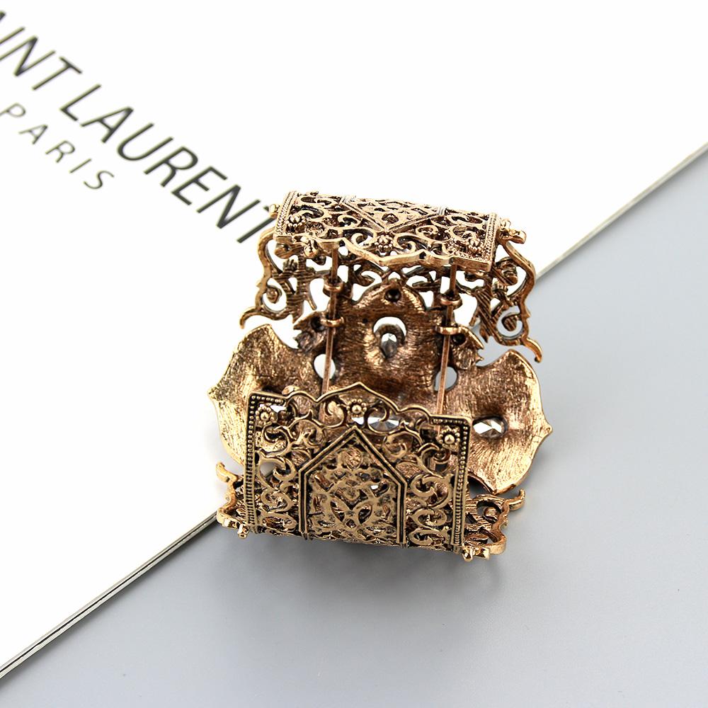 Sunspicems Vintage Turkey Bangle Bracelet Big Women Cuff Bracelet Retro Gold Color Gray Crystal Bohemia Wedding Jewelry Gift
