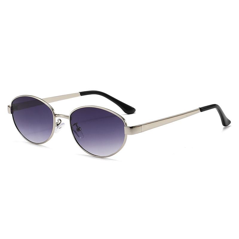 New sunglasses European and American cat's eye metal oval frame sunglasses women's fashion trendy plain flat glasses